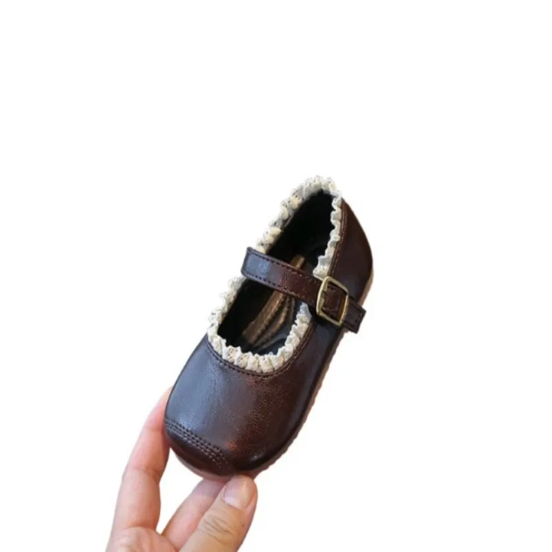 

Children's black leather shoes little girl's lace lace version girls' anti-skid princess shoes student campus performance shoes