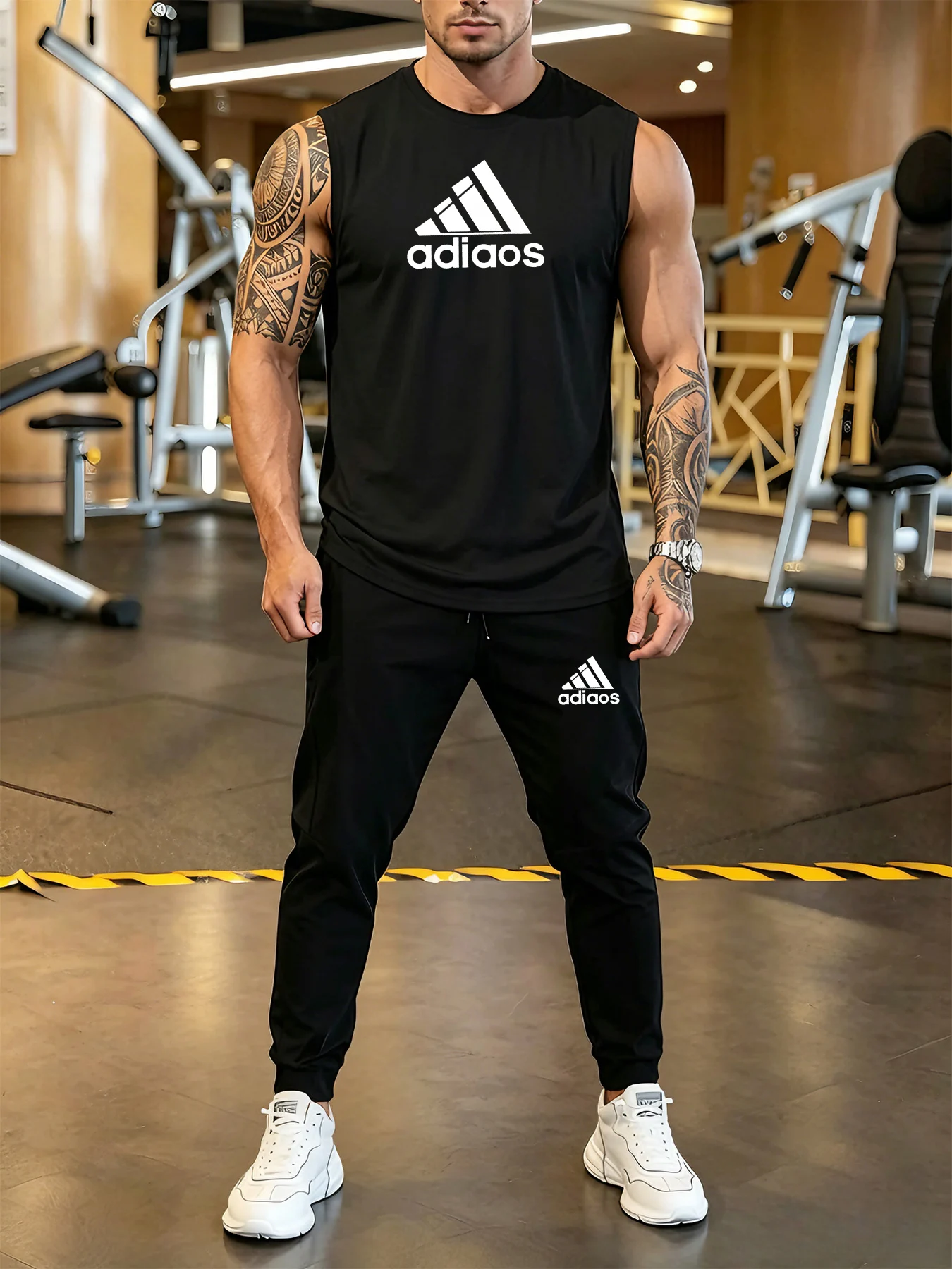

New men's fashionable printed breathable T-shirt and drawstring pants set, suitable for outdoor casual wear