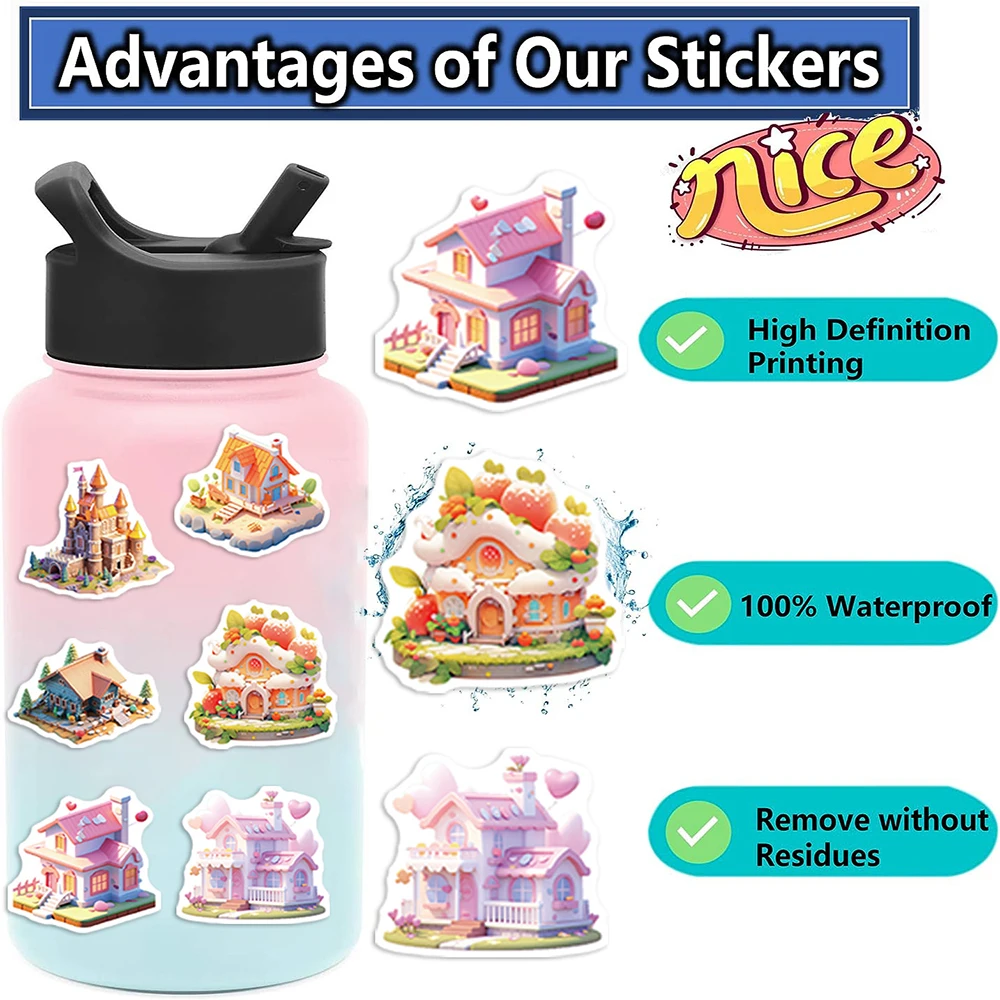 10/30/50pcs Cute 3D World City Building Aesthetic Stickers Cartoon Scrapbook Laptop Phone Diary Graffiti Sticker Decals Kids Toy