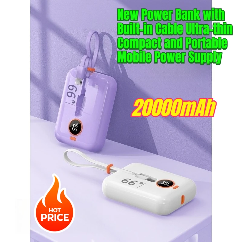 

20000mAh New Power Bank with Built-in Cable Ultra-thin Compact and Portable Mobile Power Supply