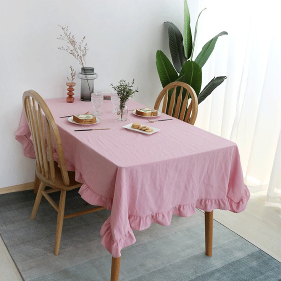 Custom Ruffles Cotton Fabric Table Cloth Washable Tablecloth, Home Wedding Party Dining Banquet Decoration Luxuriou Table Cover