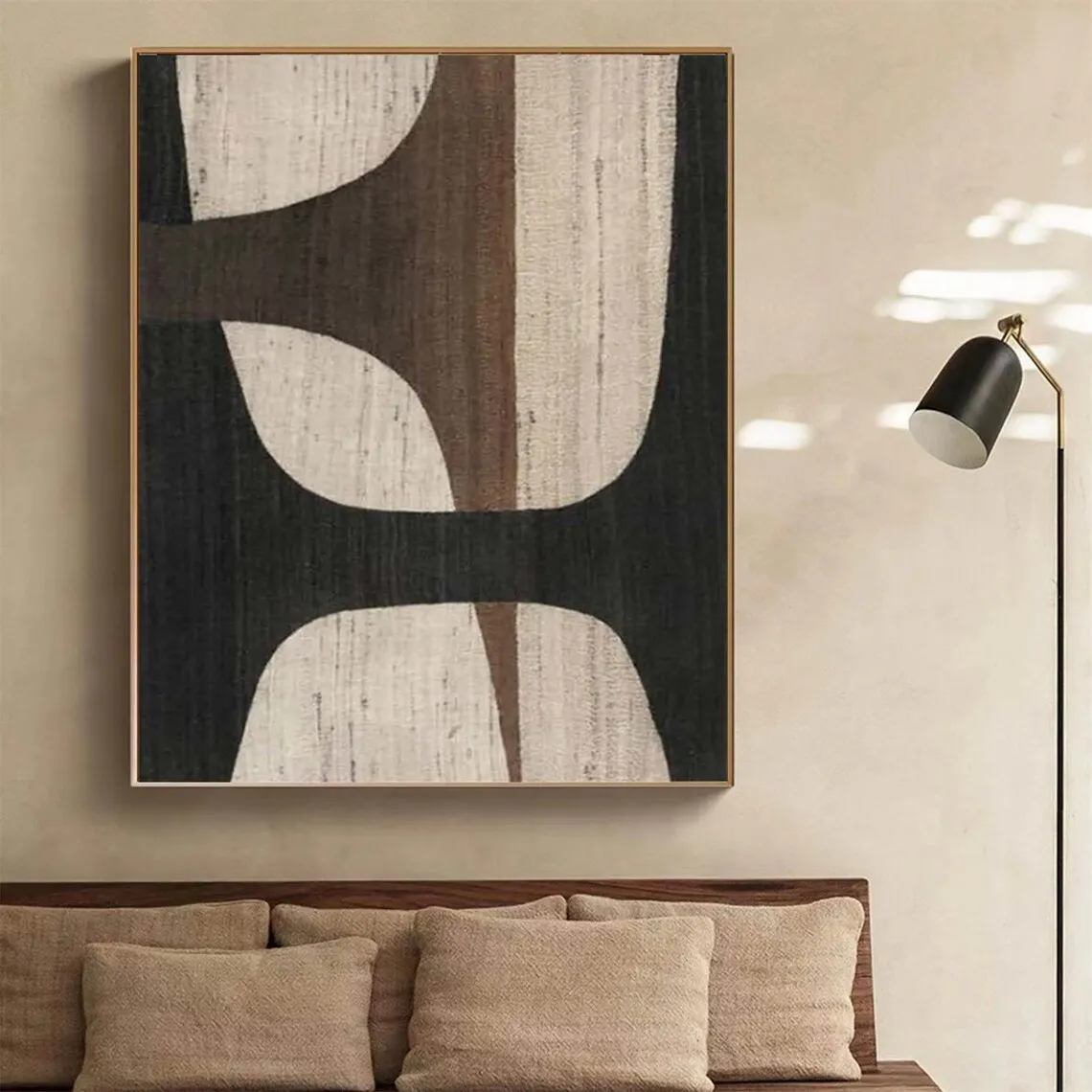 Imagem -02 - Grande Pintura Abstrata Minimalista Boho Wall Decor Marrom e Preto Wabi Aabi Wall Art Sala de Estar