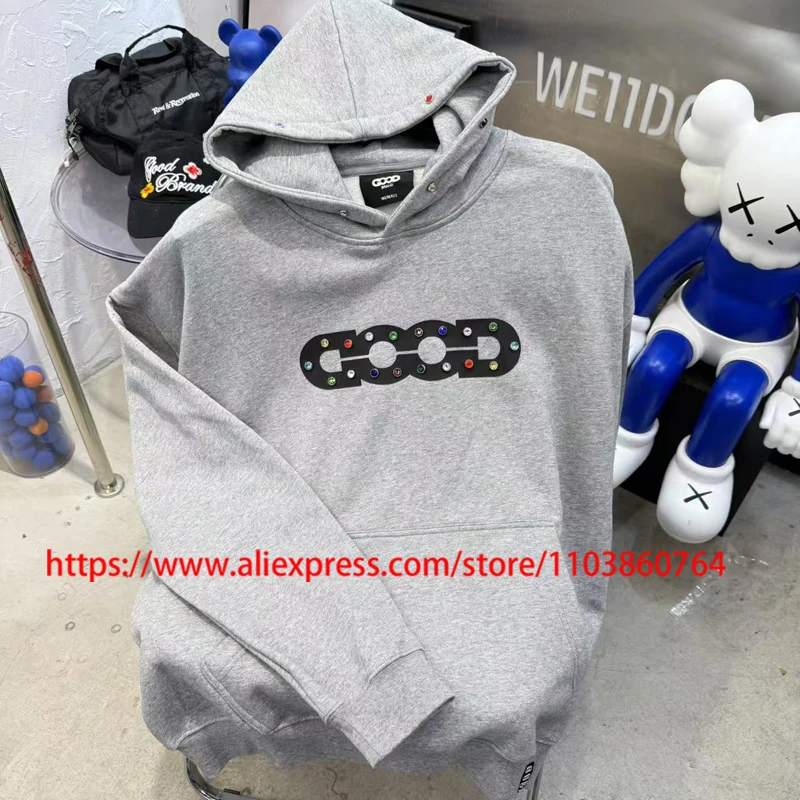 فريد الراقية رمادي GOODBRAND كنزة قطيفة رائعة مرصعة بالألماس تصميم الرجال النساء عادية فضفاض جيد البلوز #1