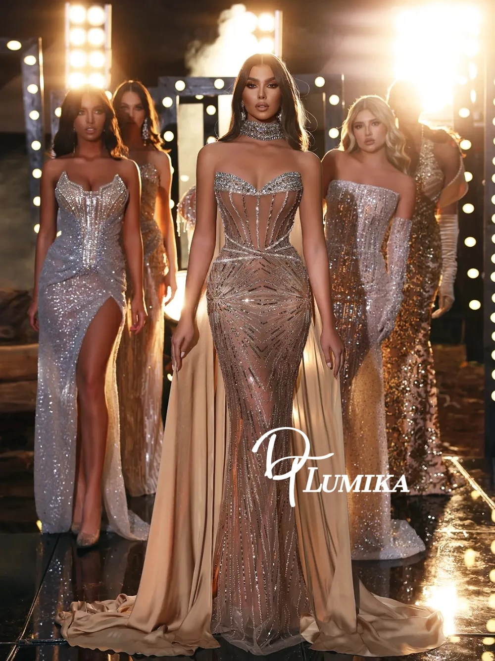 

Прозрачное вечернее платье с бусинами в подиумном стиле, украшенное бисером, с вырезом в форме сердца, сексуальное коктейльное платье русалки, эффектная накидка для модных мероприятий