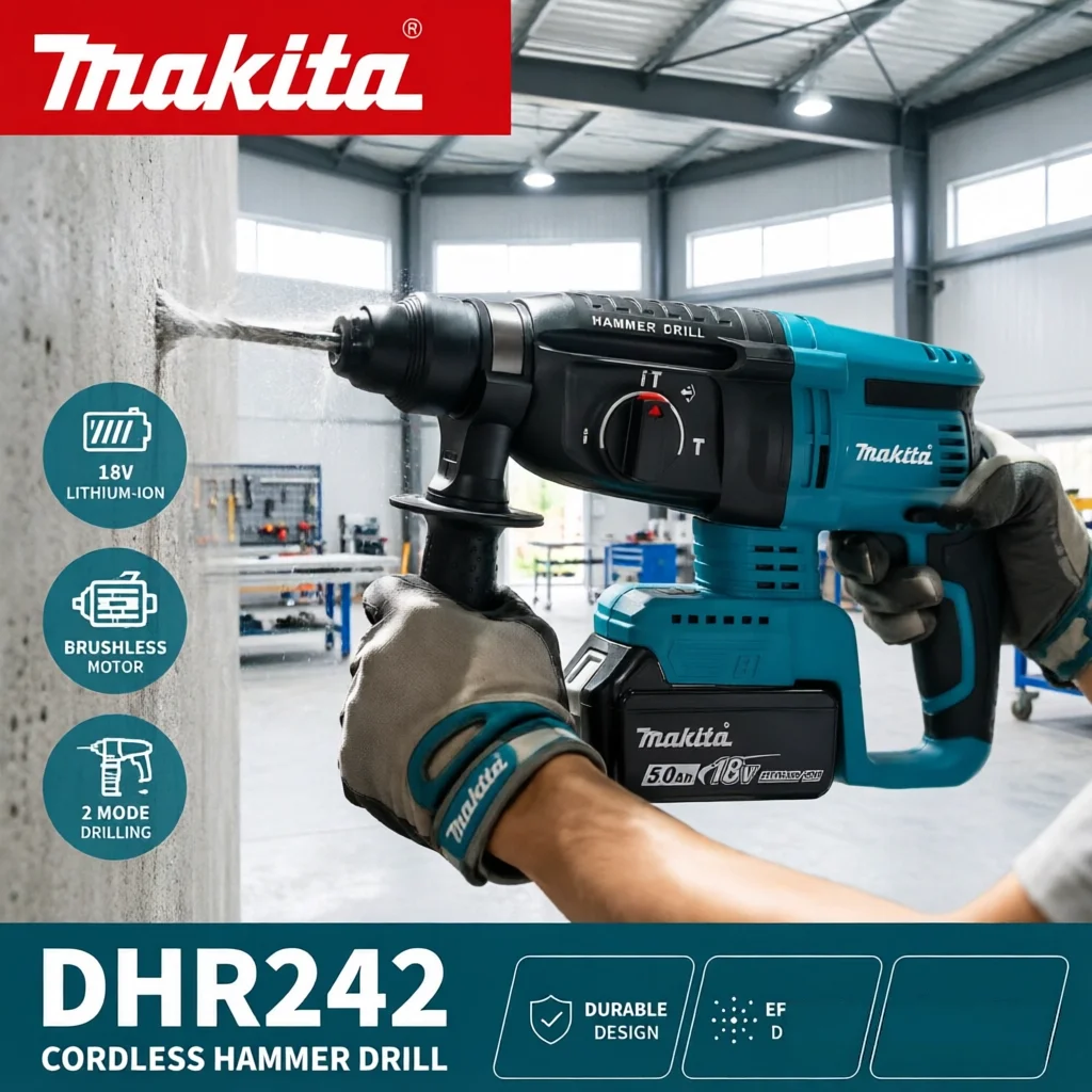 Makita DHR242 18V LXT Brushless Cordless Rotary Hammer Drill SDS-PLUS, 24mm Concrete, 4700 IPM, 3-Mode Heavy Duty Professional