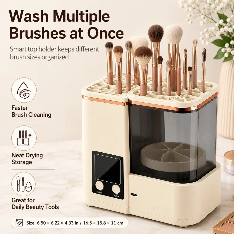 Electric Makeup Brush Washer and Dryer Machine 3000mAh Type-C Cosmetic Brush Cleaner with LCD Display Dustproof Storage Kit Tool view 3