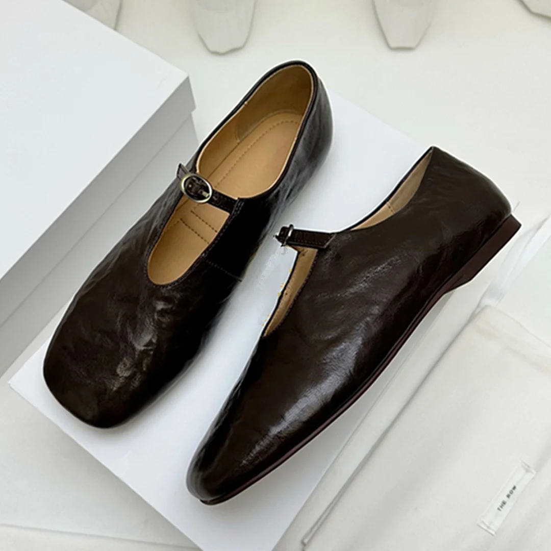 

Maxdutti French Retro Round Toe Handmade Genuine Leather Flat Shoes Mary Jane Shoes Ballet Shoes Minimalist Loafers Woman Shoes