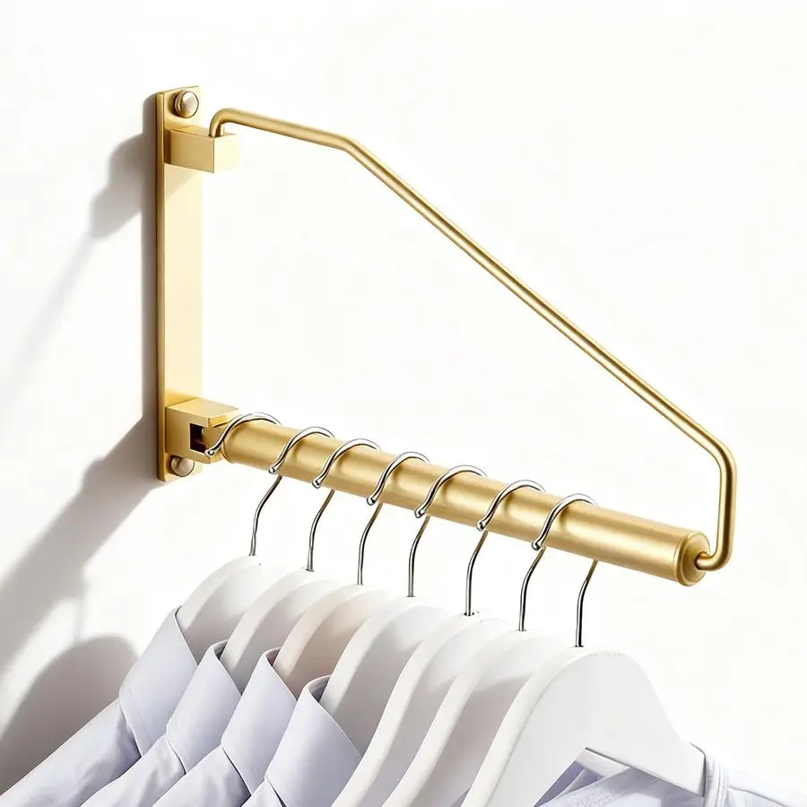 

Folding Wall Mounted Clothes Hanger Rack Clothes Hook Solid Brass with Swing Arm Holder Clothing Hanging System Closet Storage O