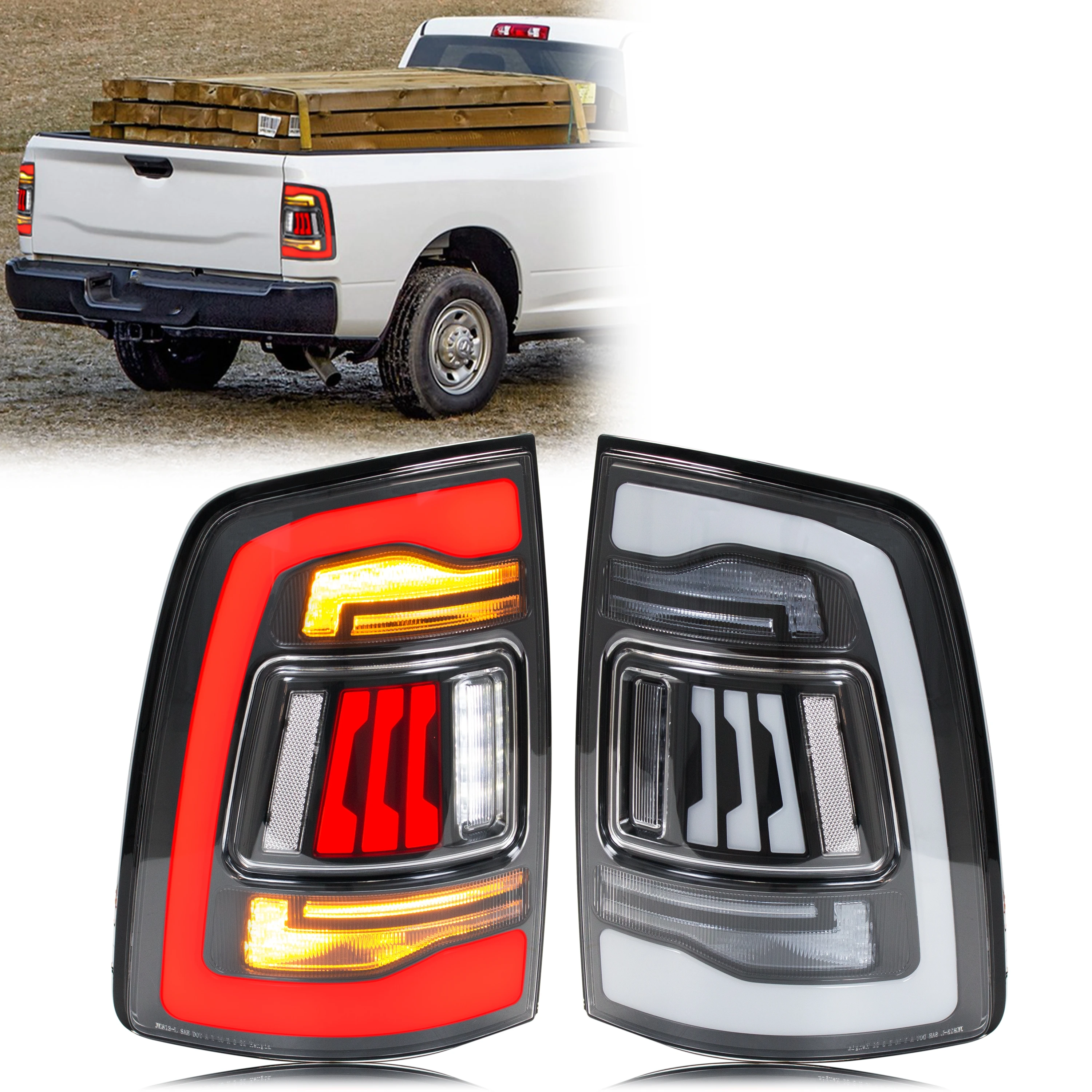 LED Tail Lights for Dodge Ram 1500 2500 3500 2008-2018 4th Gen Sequential Turn Signal Clear Rear Lamps Assembly