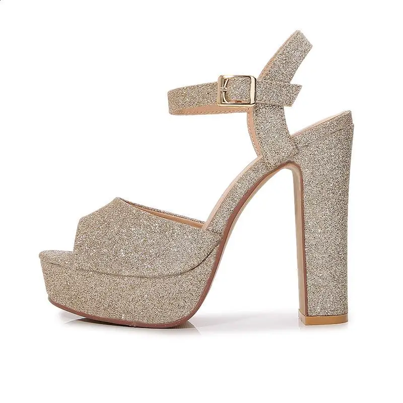 Fashion Womens Shoes 2025 Female Sandal Block Heels Large Size Open Toe Luxury Girls Gold Chunky New Velvet Beige Summer Low Com