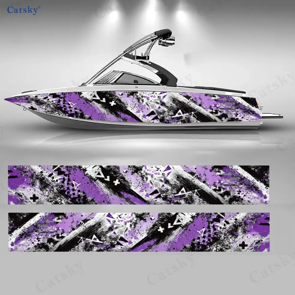 Street-Style Purple Triangles Boat Stickers, PVC Waterproof Vinyl Wrap Decals for Fishing Boats, Durable and Stylish Design