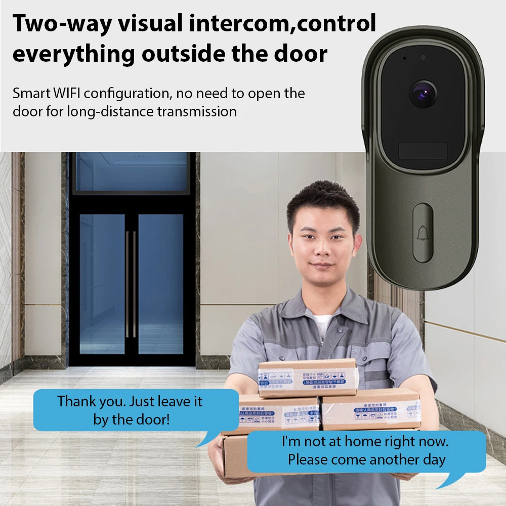 Video Doorbell Wireless Smart Doorbell Camera with Chime Tuya  1080P 2.4GHz WiFi IP65 Waterproof Remote Visual Call 2-Way Audio