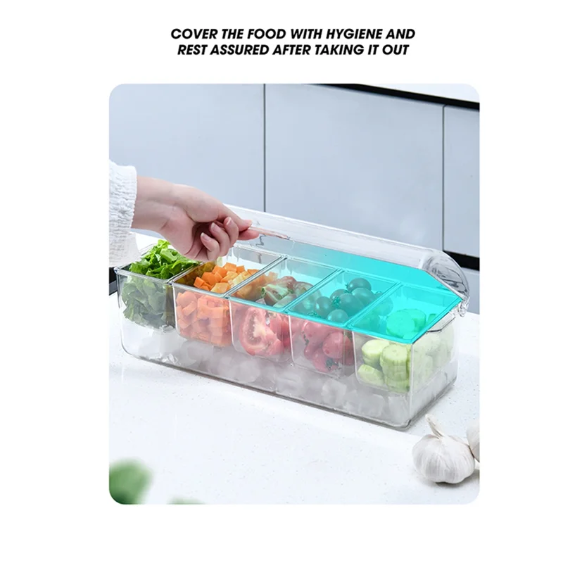 

A64T-Ice Chilled Condiment Tray With 5 Containers, Condiment Server With Lids, Serving Tray Platter For Bar Accessories