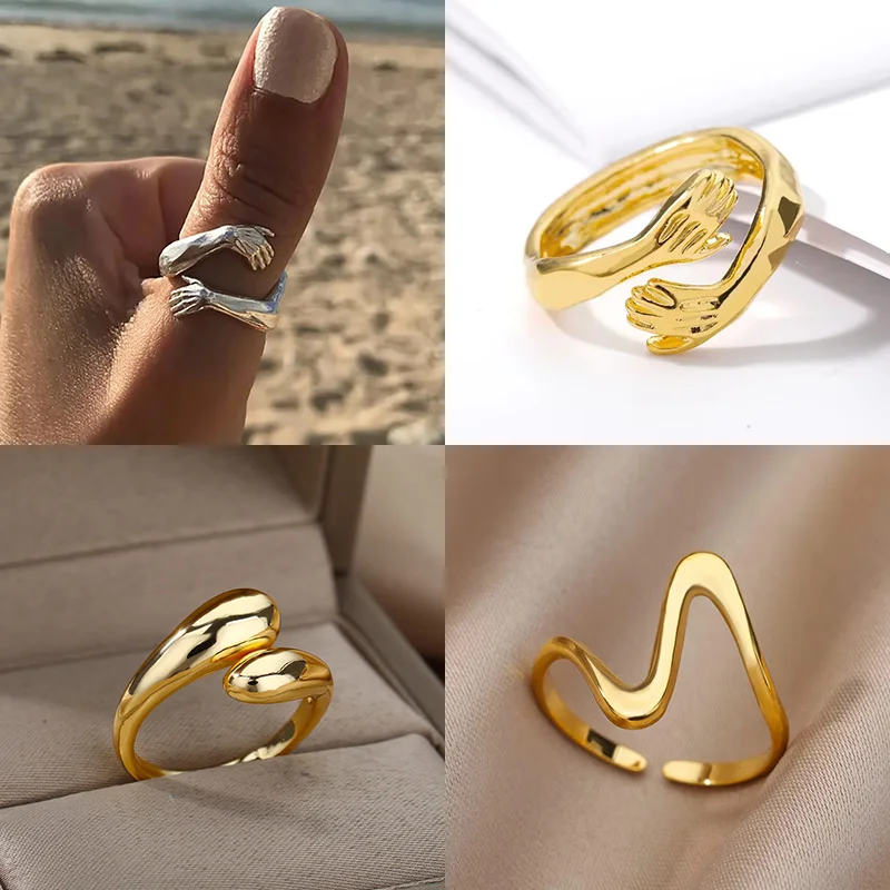 Gothic Hug Muscle Hands Rings For Women Men Adjustable Open Hug Hands Ring Party Wedding Couple Vintage Jewelry Anillos Bague