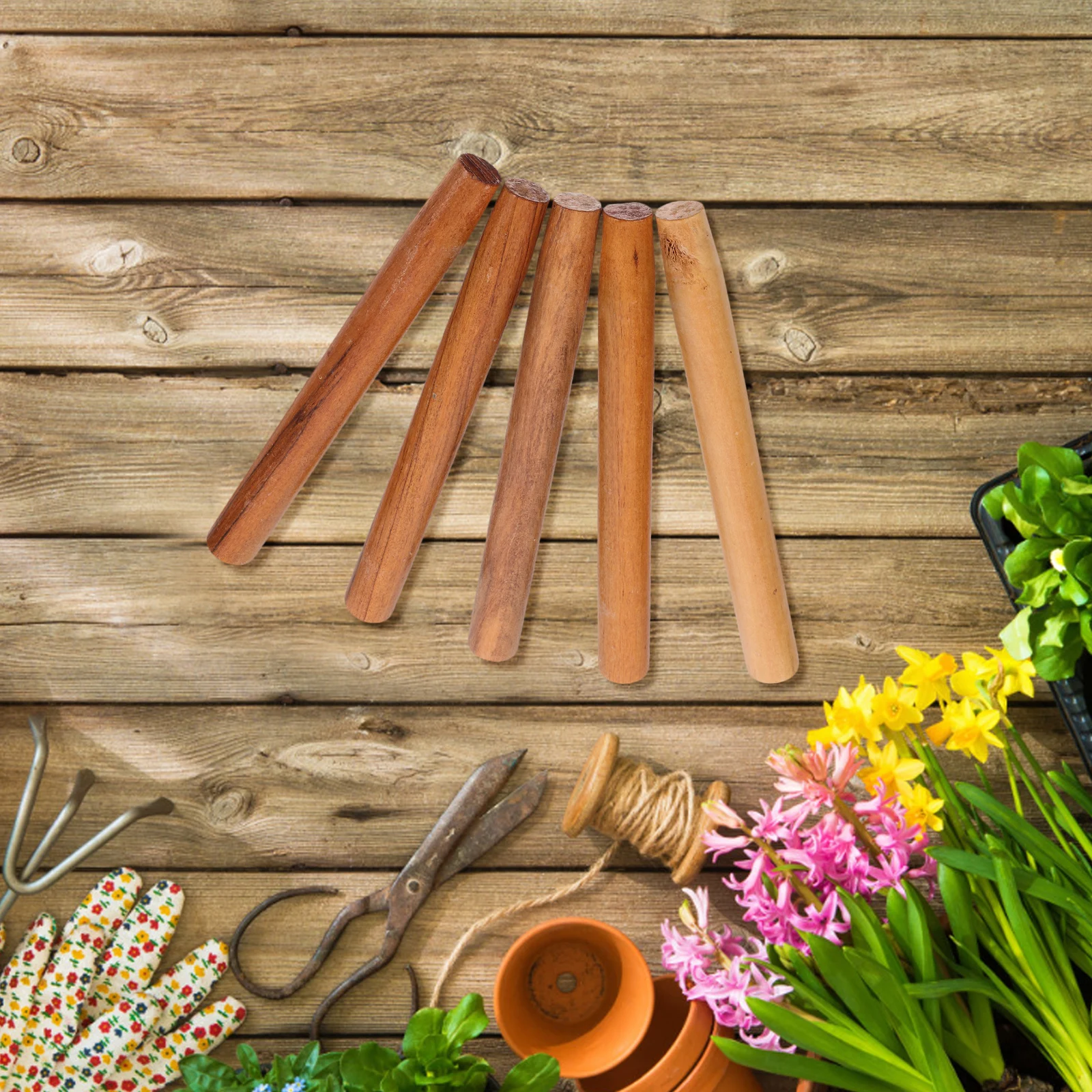 5pcs Wooden Handle Replacement Hardwood Ergonomic Grip Durable Polished Smooth Surface Comfortable Stable Easy