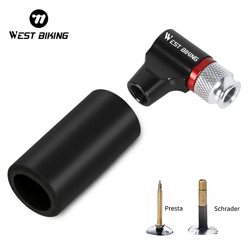 WEST BIKING Portable CO2 Pump Aluminum Alloy Bicycle Pump Inflator For Schrader Presta Adapter Safety Automatic Mini Hand Pump