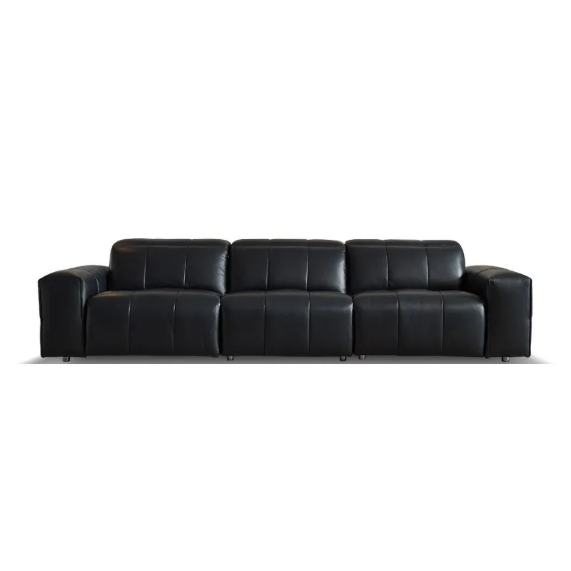 

Italian minimalist pixel double electric sofa first layer cowhide straight row black zero retractable against the wall Functiona