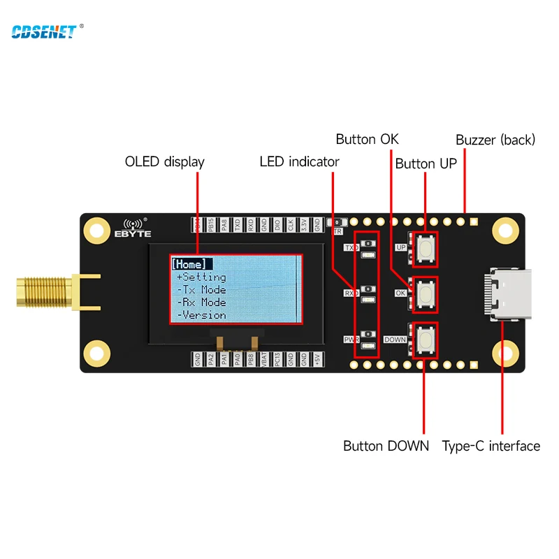 

Offline Test Board Kits CDSENT E32-400MBH-SC 400MHz LoRa Module with E32-400M30S Long Range OLED Screen Easy Use