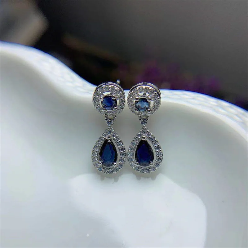 Natural Original Sapphire Drop Earrings 925 Silver Real Gemstone Earrings for Women with Certificate
