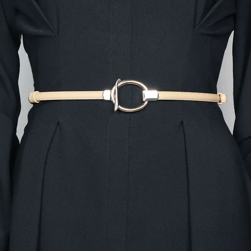 

Luxury Women's Belts Gold Buckle Thin Belt Dress Adjustable Genuine Leather Ladies Fashion Waistband New Ladies Dress Girdle