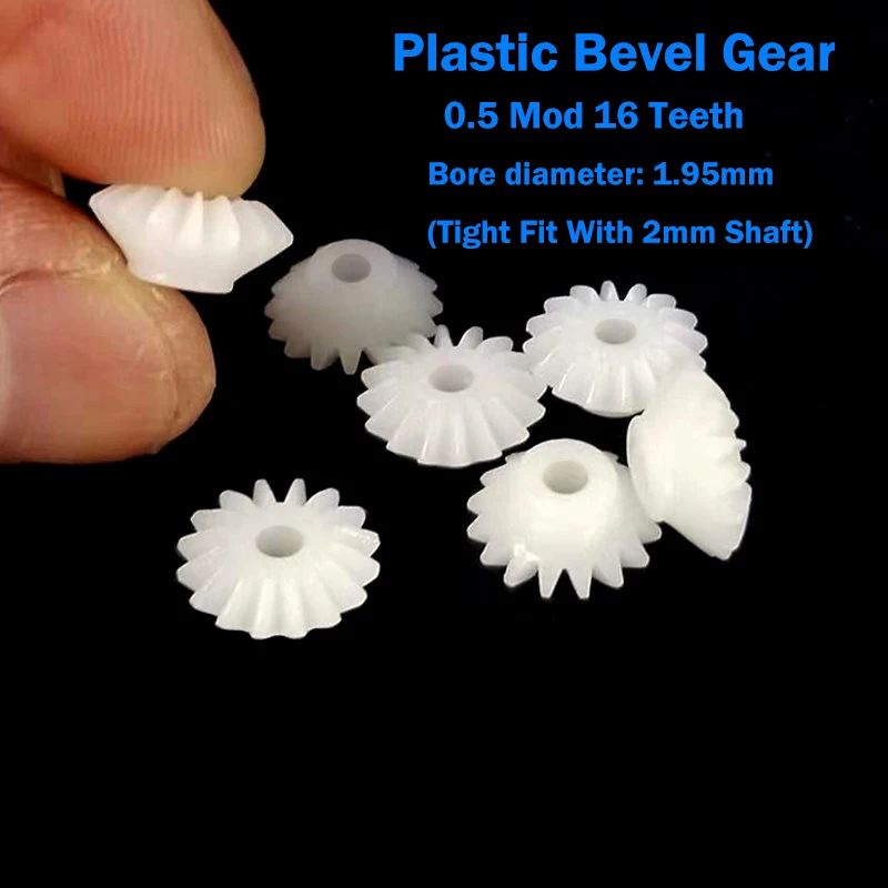 0.5 Module 16T Plastic Bevel Gear Bevel Pinions 16Teeth Bore 1.95mm Tight Fit With 2mm Shaft for DIY Toy Parts Accessories