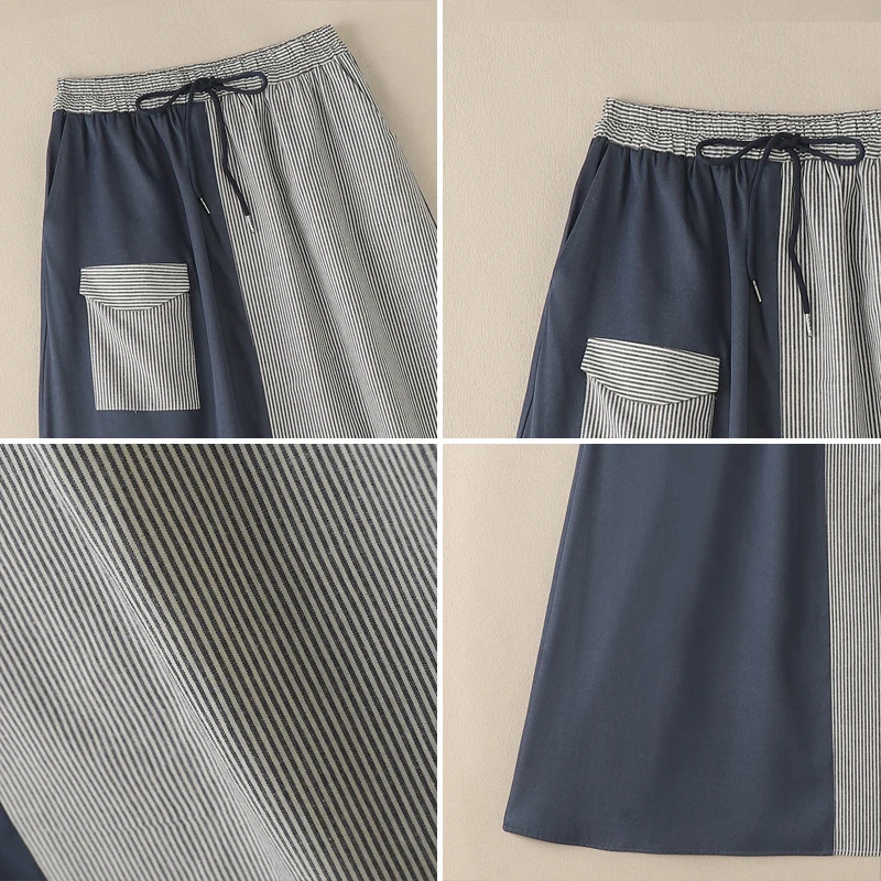 ZANZEA Vintage femmes Jupes longues automne taille haute décontractée taille élastique Midi Jupes Faldas Saia ample rayé Patchwork bas