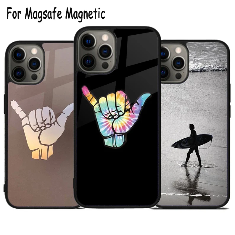 Surfer Surf Hang Loose Shaka Wireless Charge Magsafe Phone Case For iPhone 15 16 14 13 11 12 Pro Max Plus Magnetic Bumper Cover