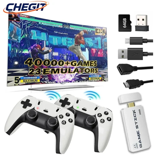 Consola de videojuegos Retro M15 4K TV Game Stick con 64GB/con más de 3/40000 juegos integrados más de 23 simuladores controlador inalámbrico 2,4G