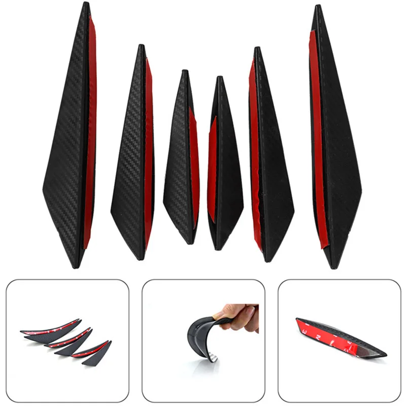 6pcs/Set Universal Front Bumper Lip Diffuser Splitter Fins Body Spoiler Car Tuning Canards Car Decoration Front Bumper Lip