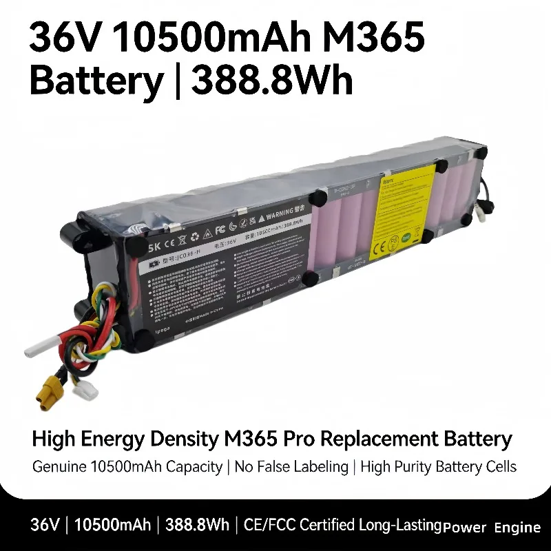 

M365 Pro is compatible with batteries, with precise matching of 36V voltage and 10500mAh capacity for ultra long battery life.
