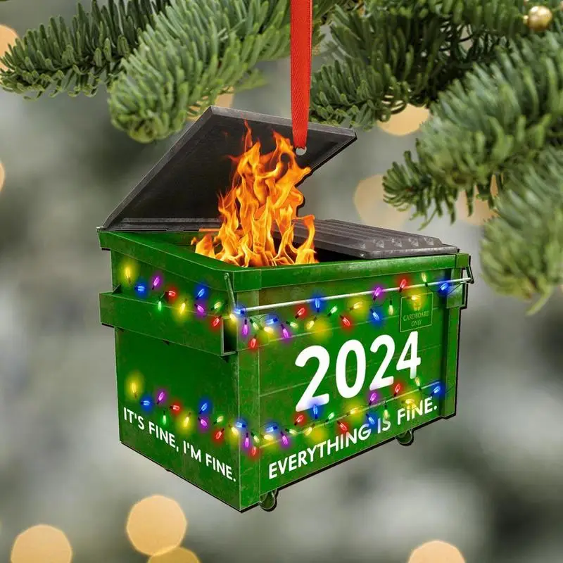 Trash Can Fire Christmas Tree Decorations Christmas Dumpster Fire Decorations Dumpster Fire Ornament 2D Acrylic For Indoor