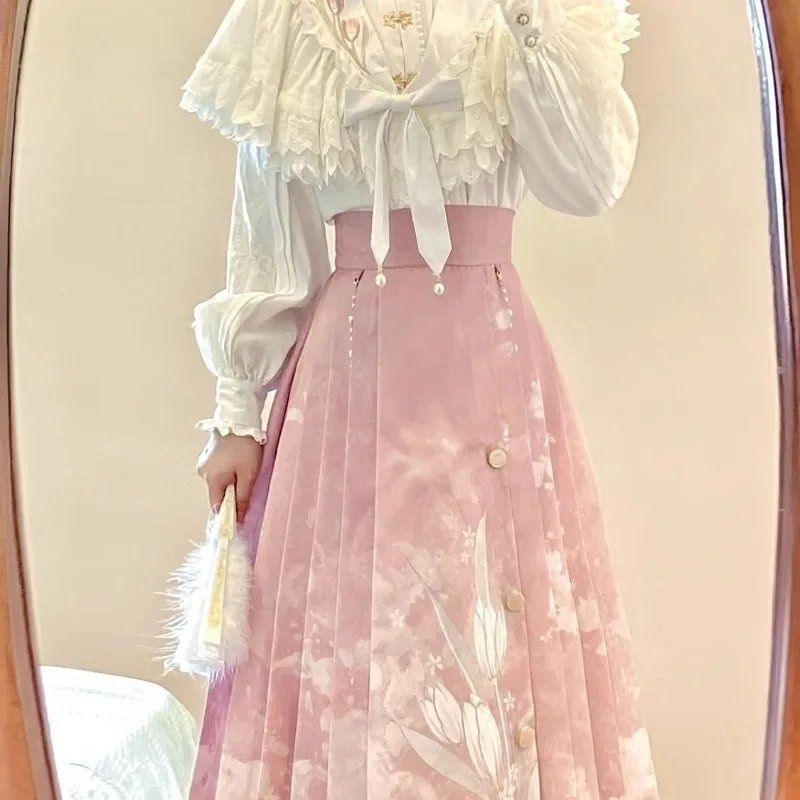 

Jacquard Hanfu Women Fashionable Blouse and Skirt Set Traditional Chinese Style Embroidered Autumn Winter Outfit Three-piece Set