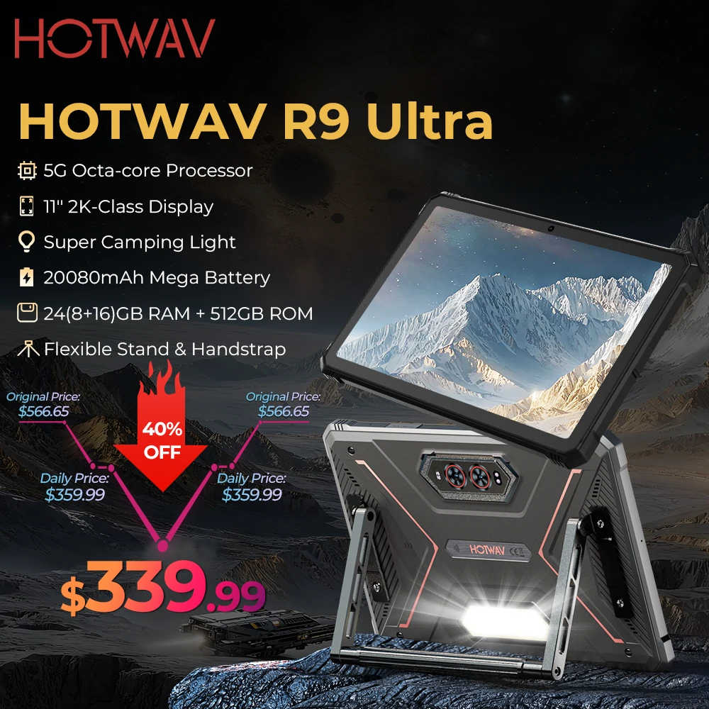 

Прочный планшет HOTWAV R9 Ultra 5G, 20080 мАч, массивная батарея, Android 15 Pad, 11 дюймов, FHD + 2K, 8 ГБ, 512 ГБ, планшетный ПК со стилусом