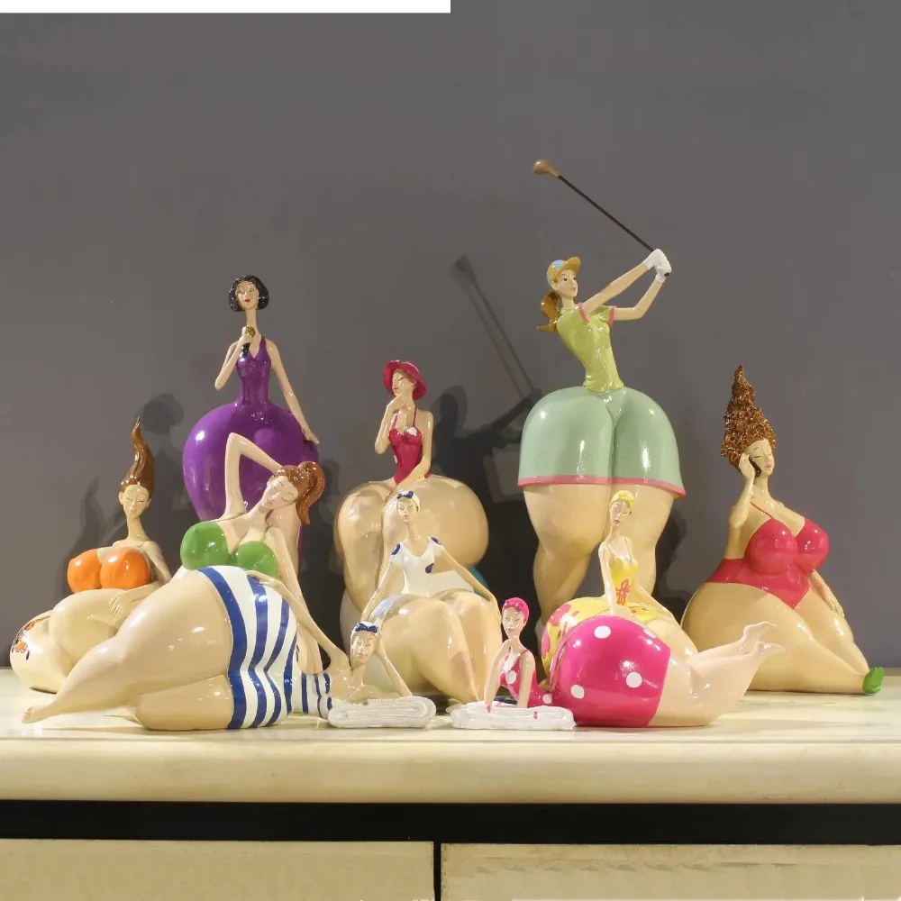 Nordic Plump Beauty Statue Ornaments Fat Girl Statue Sculpture Home Living Room Desk Resin Ornaments Decorative Accessories