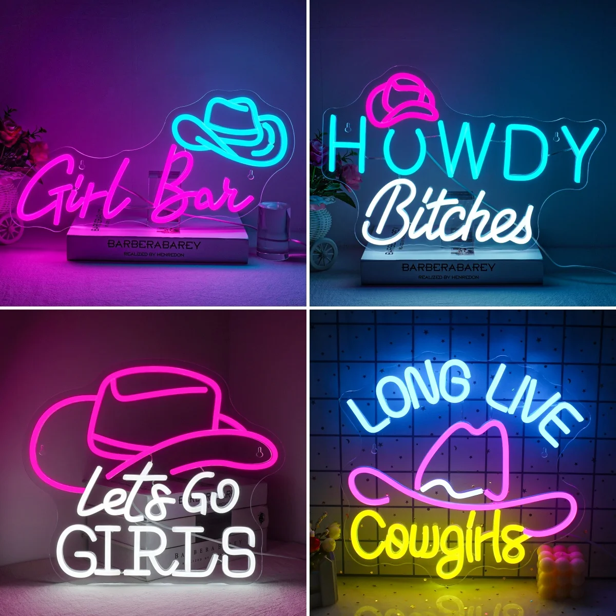 

Cowboy Neon Sign LED Lights Dimmable Room Decoration For Girl's Bedroom Bar Pub Party Club USB Powered Wall Light Up Sign Logo