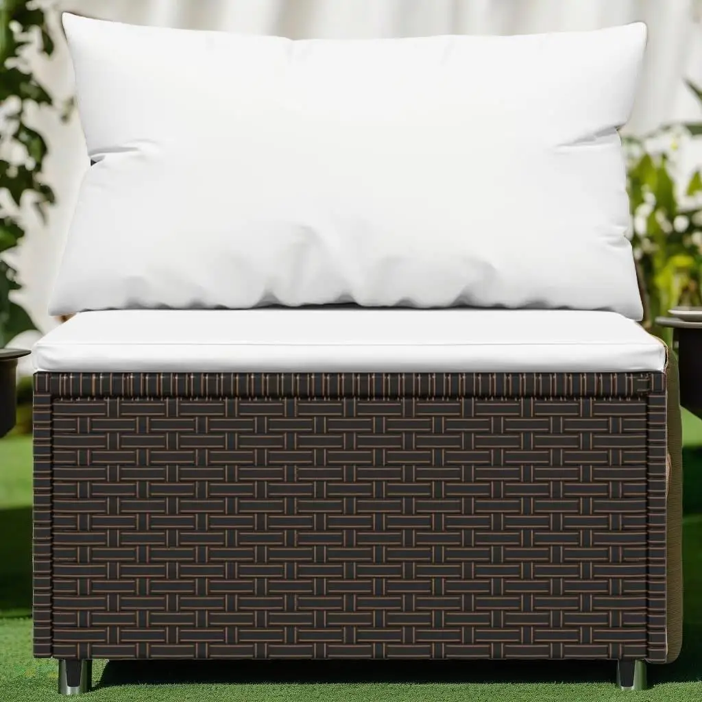 Brown Poly Rattan Patio Middle Sofa with Cushions - Stylish Outdoor Seating