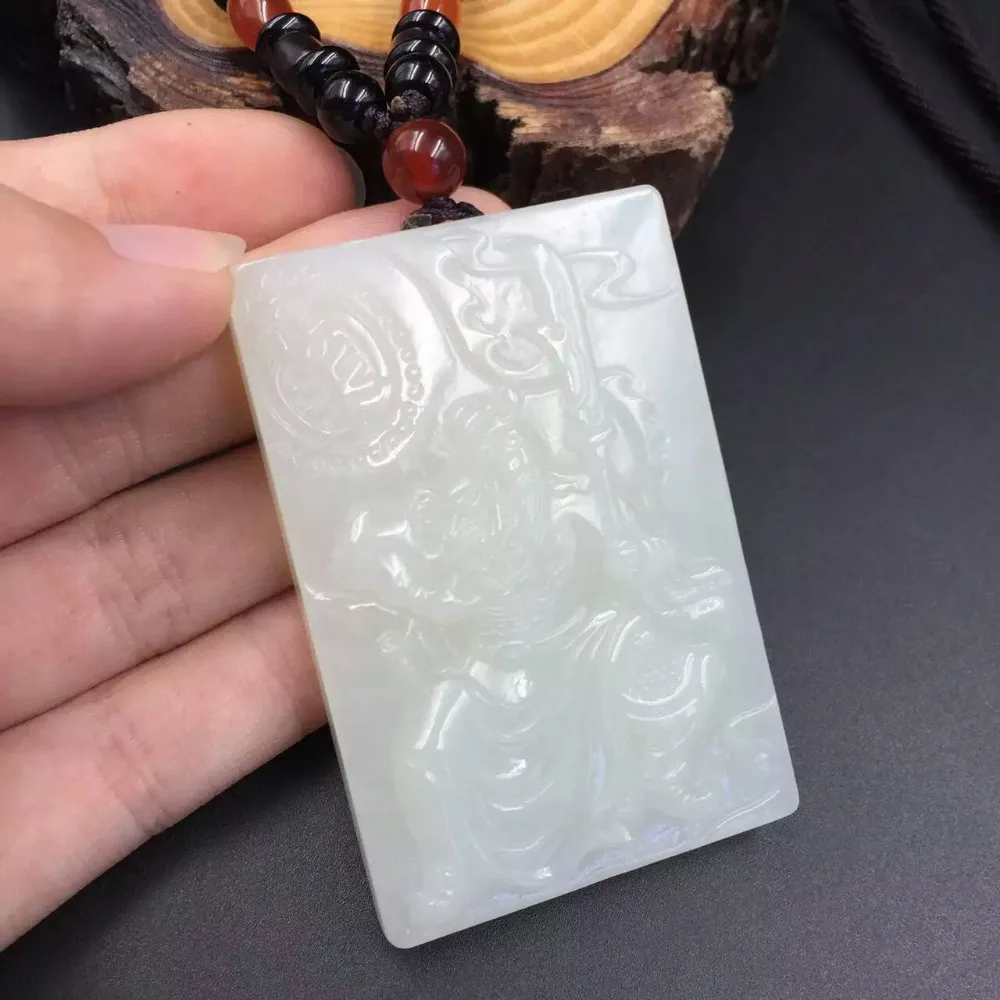 Hetian Jade Carving Pendant Guangong for Man Retro Jewelry P0053