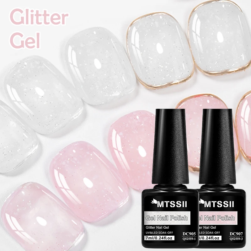 7ml Snowflake Seuins Glitter Gel Nail Polish Milky White Pink Sparkling Gel Polish Soak Off UV LED Varnish Nail Art Decoration