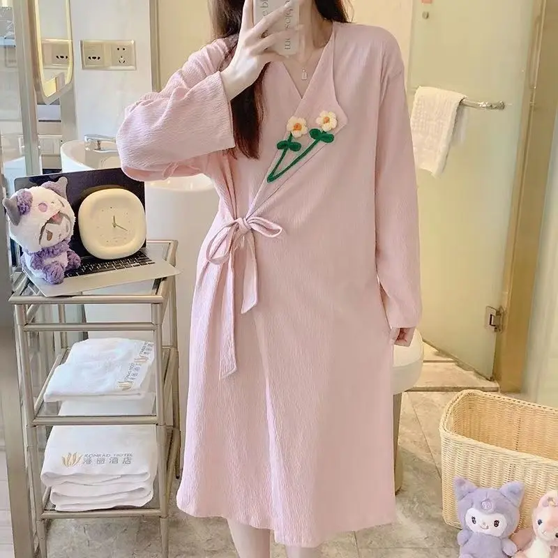 

Утренний халат, весенне-осенний новый женский японский халат, милая ночная рубашка в корейском стиле, халат, длинное кимоно, домашняя одежда, хит продаж