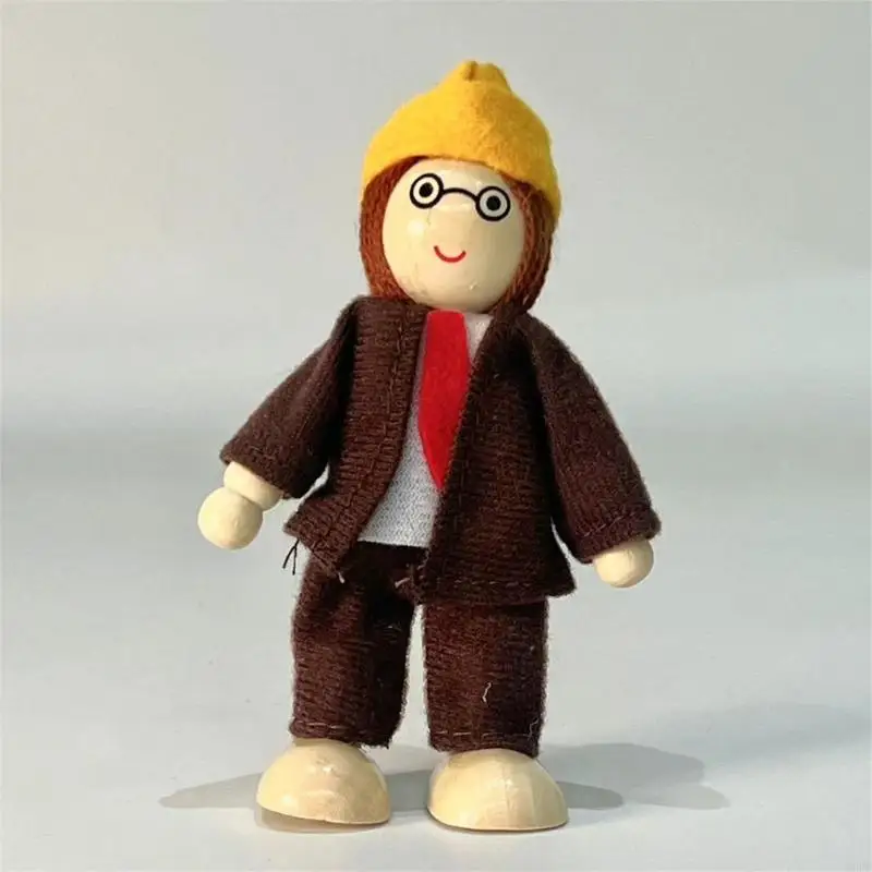 

Articulated Wooden Dolls 9 Family Members Safe Role Play Toy Movable Limb