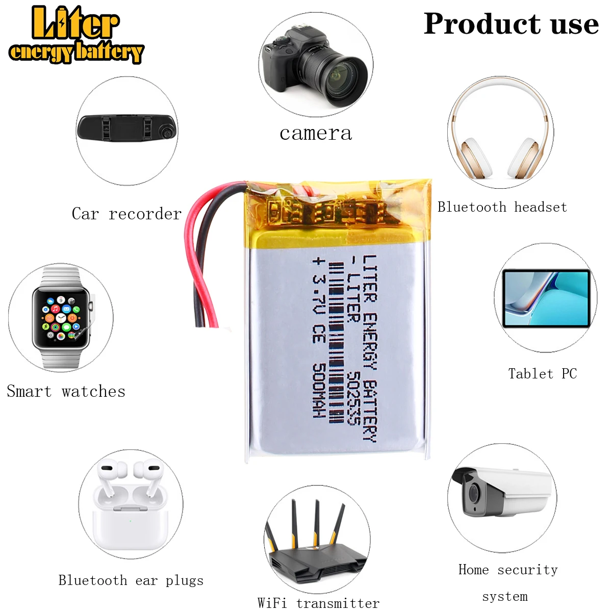 502535 3.7V 500MA Lithium Polymer Li-Po Li Ion Rechargeable Battery Cells For Mp3 MP4 MP5 GPS Mobile Bluetooth