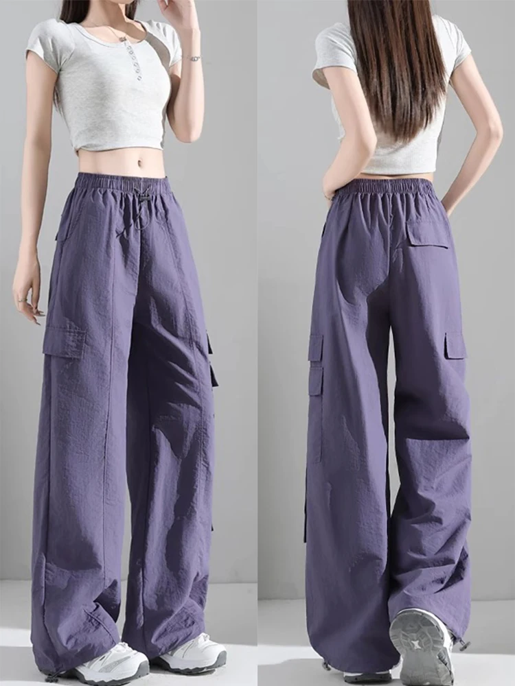 

Женские летние тонкие спортивные брюки с высокой талией, свободные, струящиеся, в стиле парашютиста, рабочие, удобные, дышащие, из нейлона