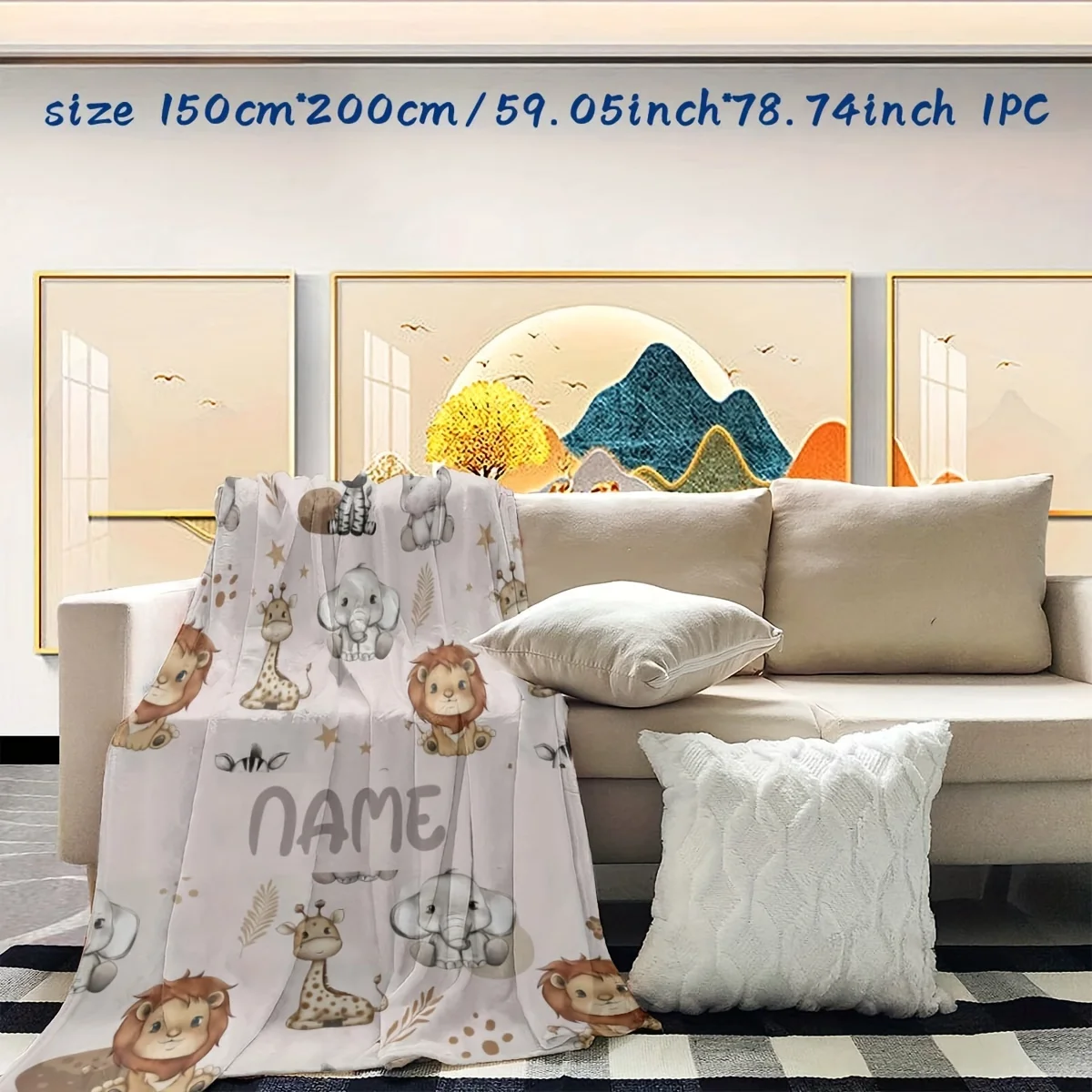 Customized Digital Printed Flannel Blanket, Simple and Cute Animal Series, Name Customization, Holiday Gift, Office Living Room