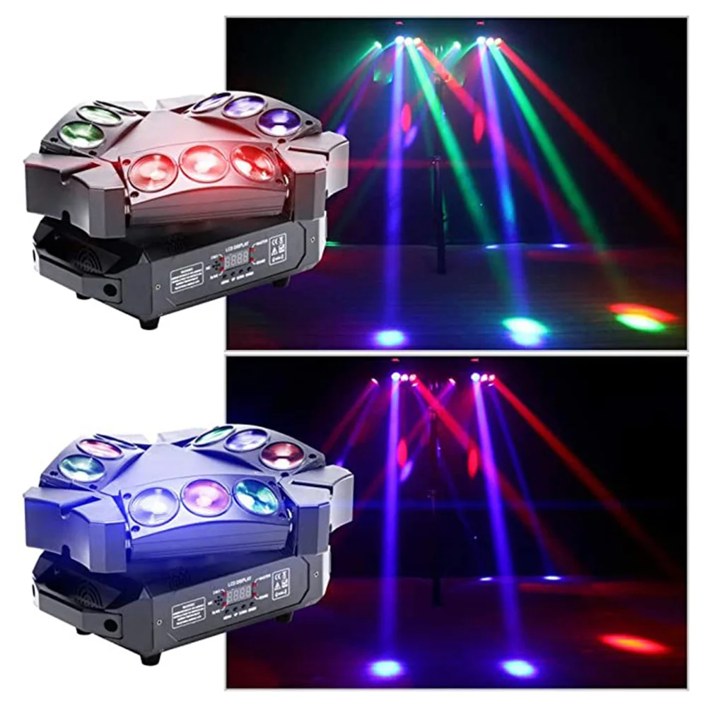 LED 9-Head Spider Beam Moving Lights for Parties Weddings DJ Halls Outdoor Events Backyard Bedroom Living Room Etc