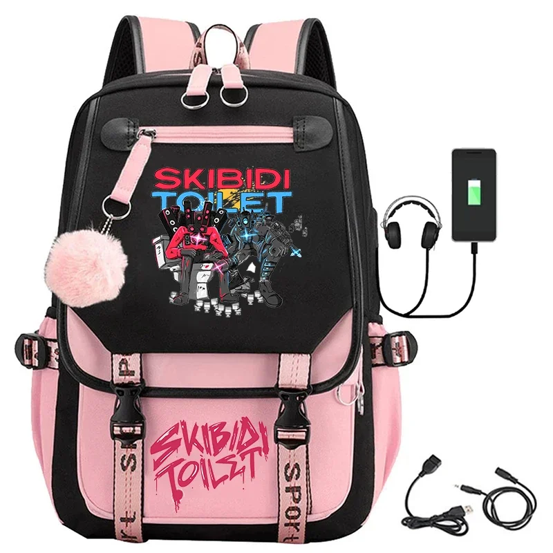 Spiel Skibidi Toilette Schult asche Teenager USB-Aufladung Rucksack Cartoon Jungen Mädchen Bücher tasche Laptop Rucksack Reisetasche Kinder Rucksack