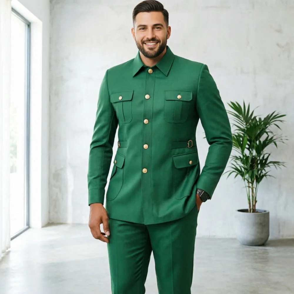 

Safari Men Suits Men Classic British Style Purple Gold Button Safari Suit Tailored Formal Blazer For Business Banquet Prom Event