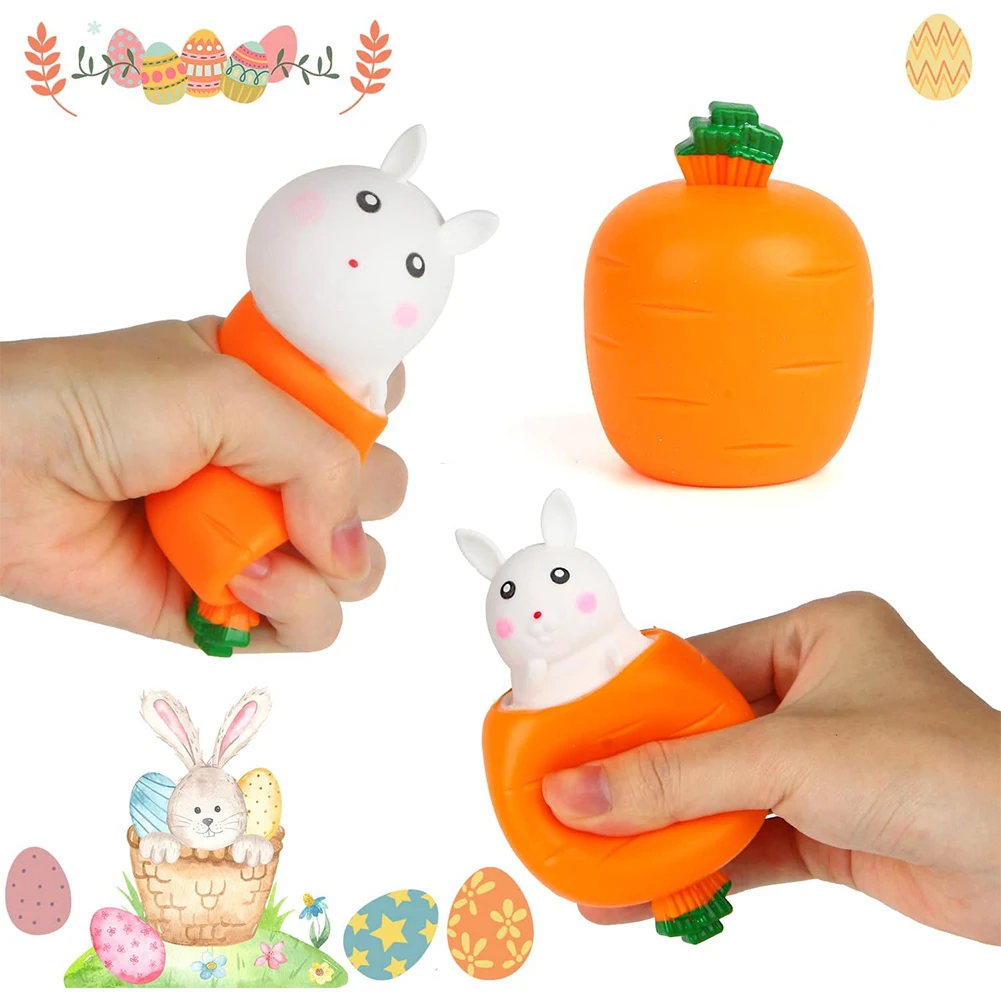 Jouet à presser lapin carotte de pâques, lapin mignon, jouet anti-Stress pour panier de pâques