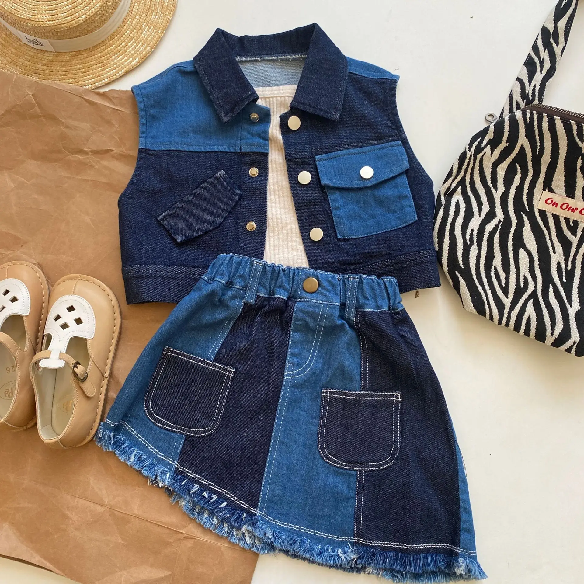 

Jenny&Dave2023 Spring/Summer Fashion Brand - Japanese Casual Style Boys and Girls' Unisex Denim Contrast Vest Girl