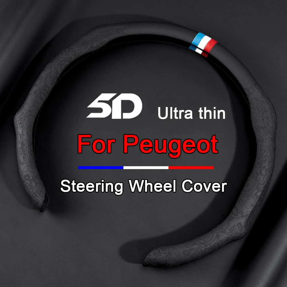 

5D Universal Car Steering Wheel Cover Non-slip Car styling For Peugeot 107 208 3008 308 508 408 2008 307 4008 5008 Accessories