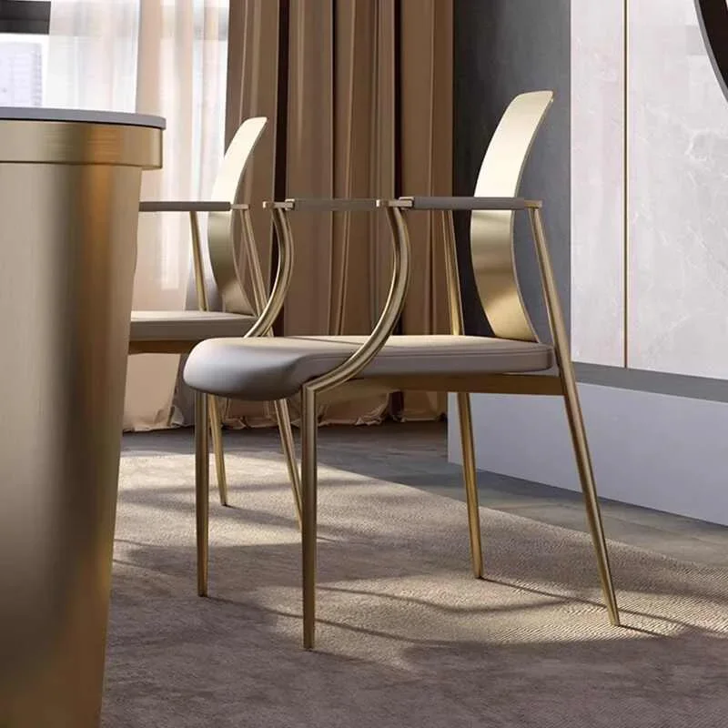Back Chair Leather Armrest Tea Chair Metal Stainless Steel Restaurant Villa Club Book Chair